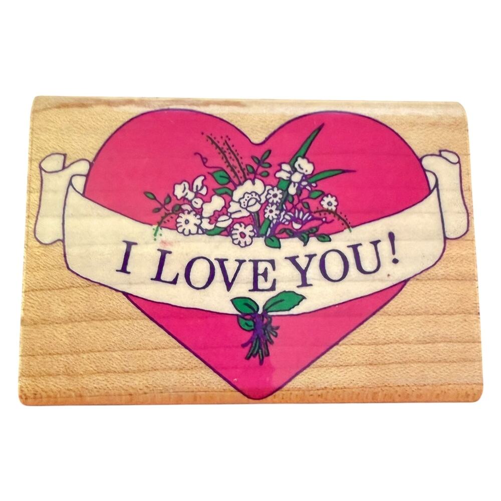 Inkadinkado I Love You Heart With Flowers 2206 Rubber Stamp